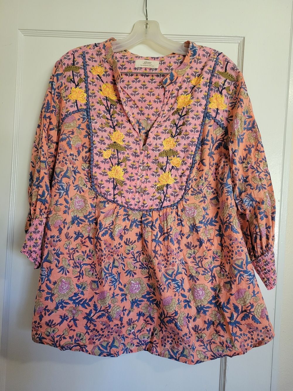 eshakti Embroidered Long sleeve Printed pink and yellow Tunic Top
